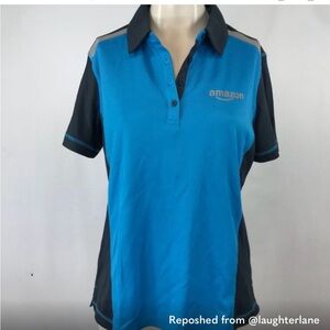 LULY YANG - WOMEN'S LARGE - BLUE SHORT SLEEVE COLORED POLO UNIFORM TOP